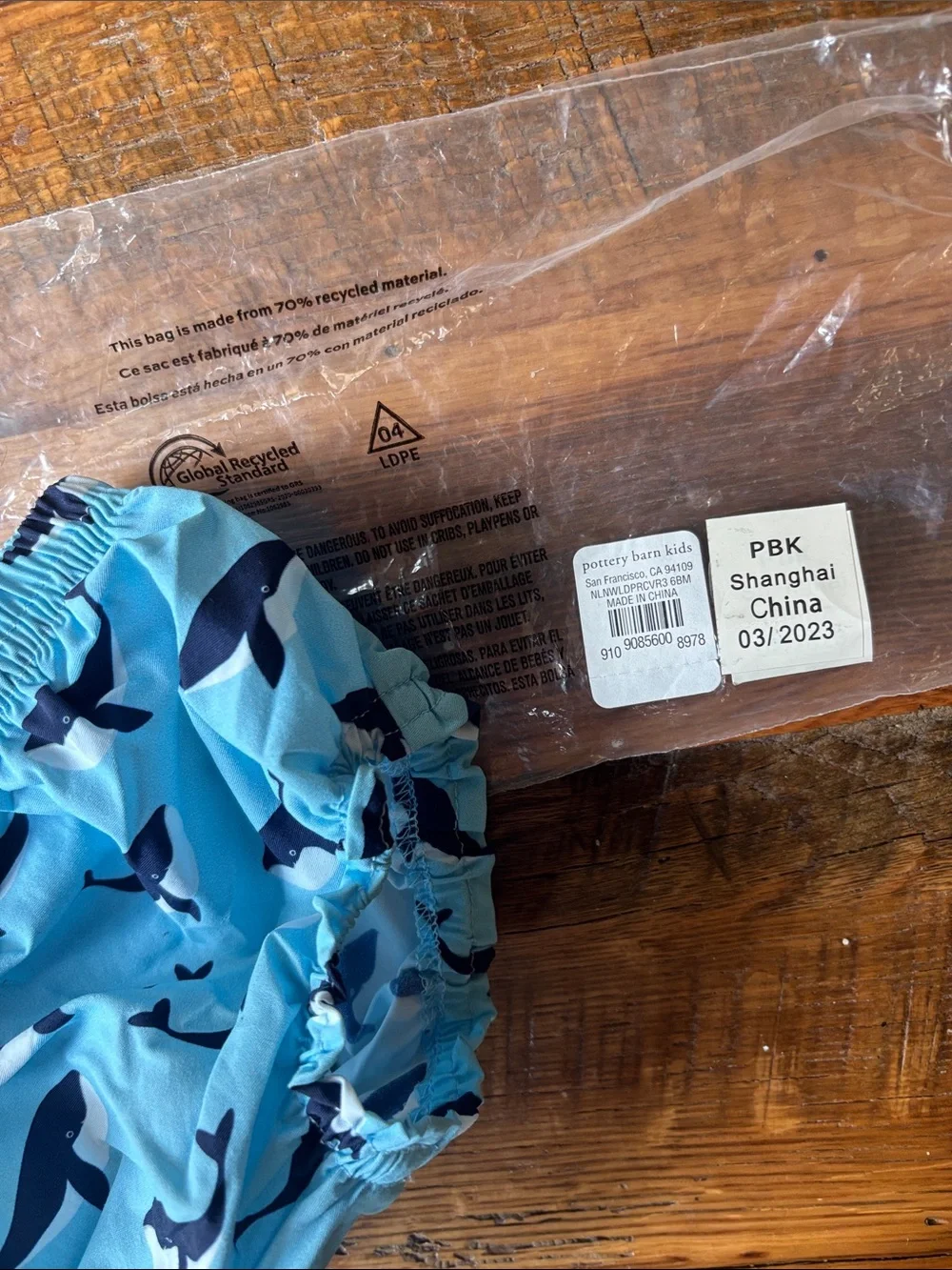 Pottery barn kids baby whale diaper cover teal navy blue unisex New Sz 0-3 mo